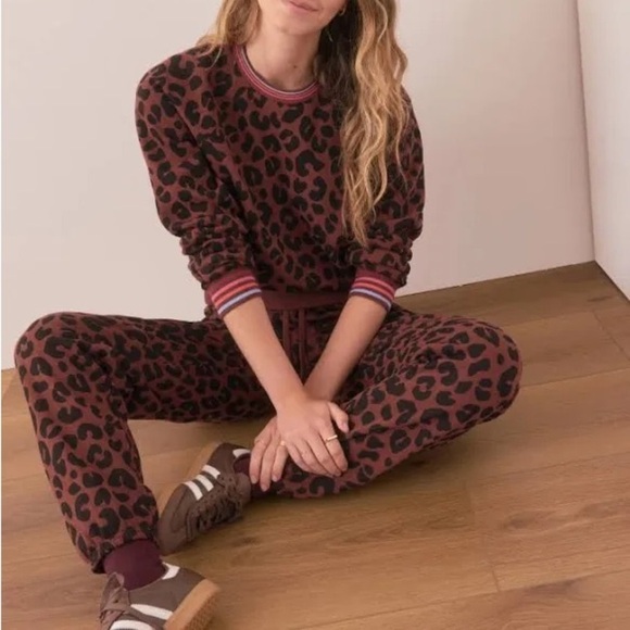 MARINE LAYER Anytime Leopard Striped Collar Pullover Sweatshirt - Picture 1 of 7